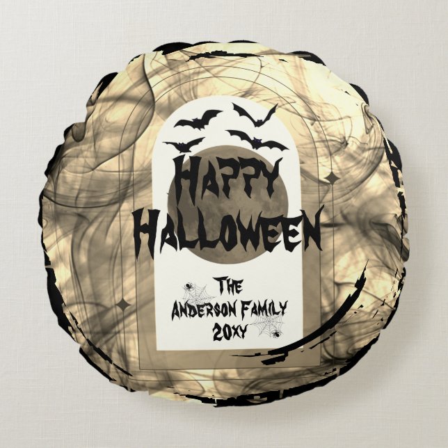 Cojín Redondo Familly Photo Keepsake Spooky Happy Halloween (Anverso)