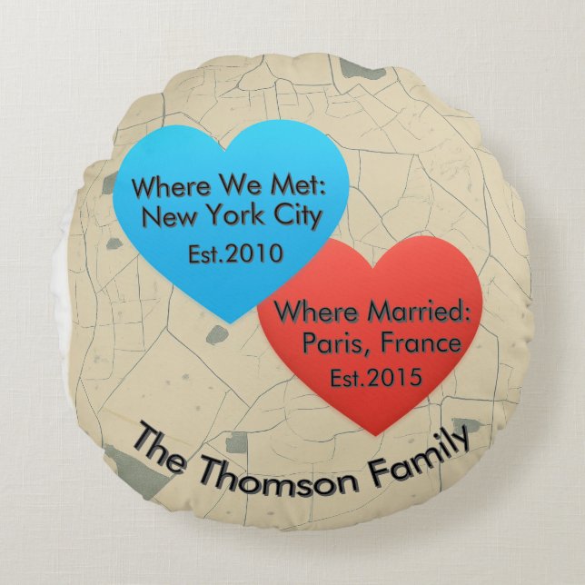 Cojín Redondo Family Love Journey Pillow – Personalized Map Hear (Anverso)