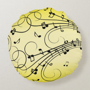Cojín Redondo Fancy Music Notes Yellow
