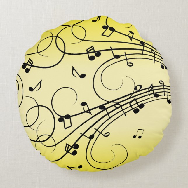Cojín Redondo Fancy Music Notes Yellow (Reverso)