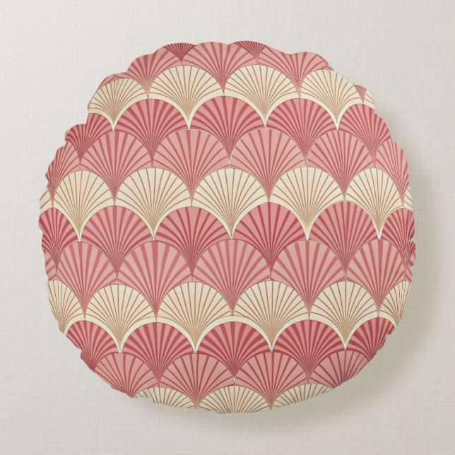 Cojín Redondo Fans Pink Mid-Century (Anverso)