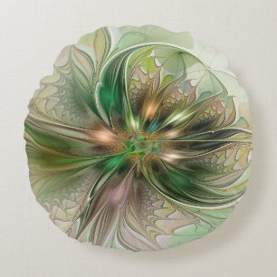 Cojín Redondo Fantasía abstracta moderna y colorida Flor fractal
