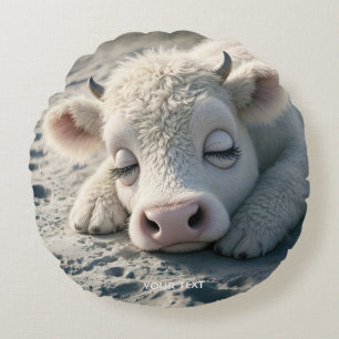 Cojín Redondo Fantasía: Bebé, vaca, dormido