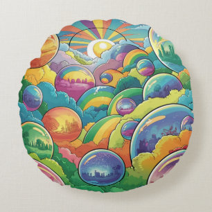 Cojín Redondo Fantasía caprichosa fairycore burbujas retro