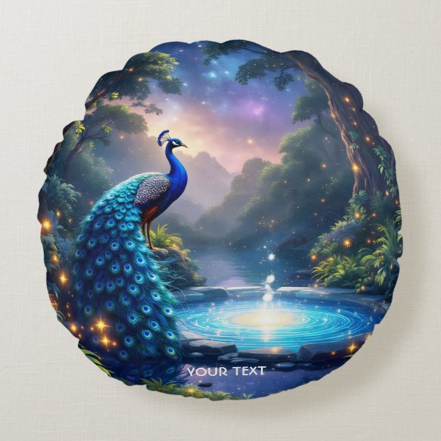 Cojín Redondo Fantasía Cuesta Noche Peacock (Anverso)
