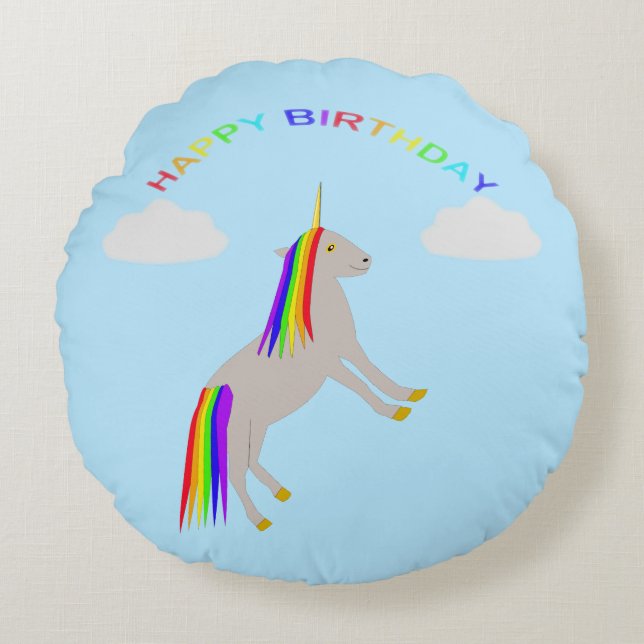 Cojín Redondo Fantasía cumpleaños Unicornio Personalizado de arc (Anverso)
