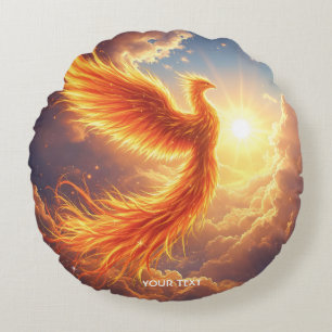 Cojín Redondo Fantasía Cute Flaming Phoenix Rises