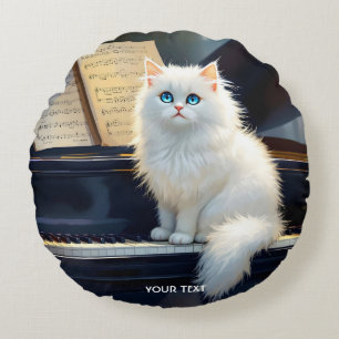Cojín Redondo Fantasía Cute Ragdoll Cat En Piano