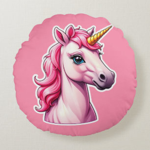 Cojín Redondo Fantasía de Unicornio rosa