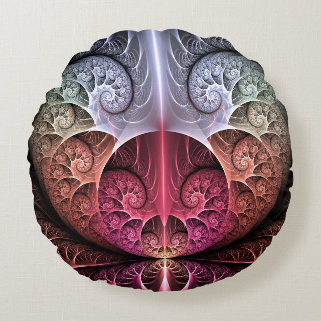 Cojín Redondo Fantasía irreal abstracta arte fractal (Anverso)