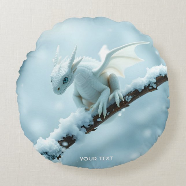 Cojín Redondo Fantasía lindo Dragón de bebé blanco (Anverso)