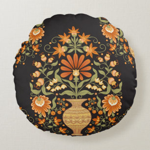 Cojín Redondo Fantasía mogol: Opulencia floral retro