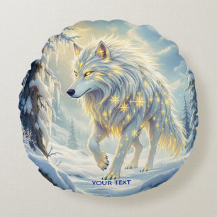 Cojín Redondo Fantasía suave invierno de Lobo Blanco