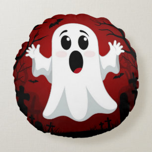 Cojín Redondo Fantasma de Dibujos Animados Adorable en Halloween