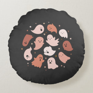 Cojín Redondo Fantasma de Halloween lindo naranja rosa