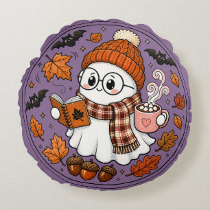 Cojín Redondo Fantasma de Halloween Otoño Adorable con Chocolate