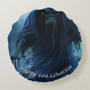 Cojín Redondo Fantasma negro en un paisaje infernal - Halloween