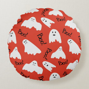 Cojín Redondo Fantasmas rojos: Patrón de cosecha de Halloween