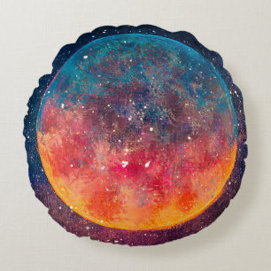 Cojín Redondo Fantástica pintura al óleo hermoso gran planeta lu