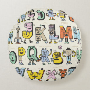 Cojín Redondo Fantástico Alfabeto Gracioso. Letras Doodle Wacky 