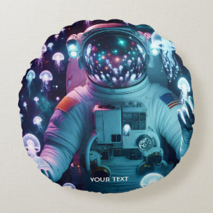 Cojín Redondo Fantasy Cute Astronauta Espacio de medusas