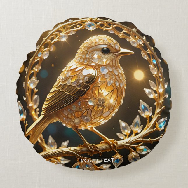 Cojín Redondo Fantasy Cute Bird Filigrree Diamantes (Anverso)