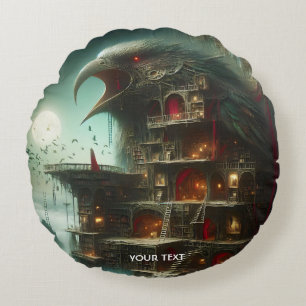Cojín Redondo Fantasy Cute Bird House Library