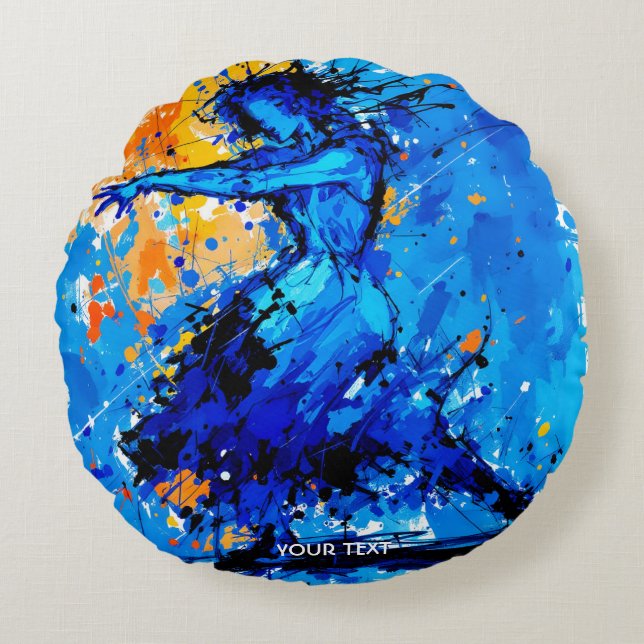 Cojín Redondo Fantasy Cute Blue Naranja Bailarín (Anverso)