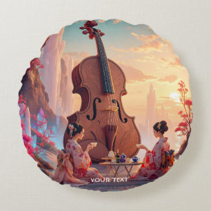 Cojín Redondo Fantasy Cute Chicas de violín té