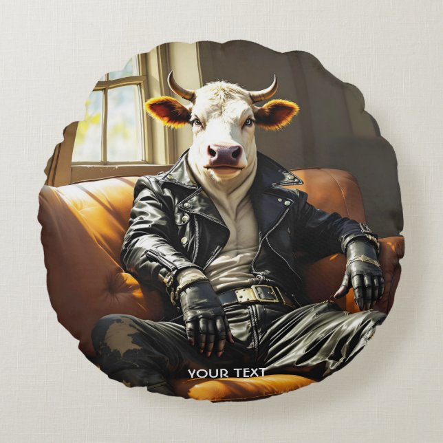 Cojín Redondo Fantasy Cute Cow Leather Couch (Anverso)