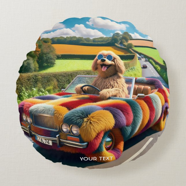 Cojín Redondo Fantasy Cute Dog Carpet Car (Anverso)