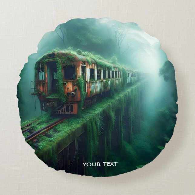 Cojín Redondo Fantasy Cute el Viejo Tren Pasado (Anverso)