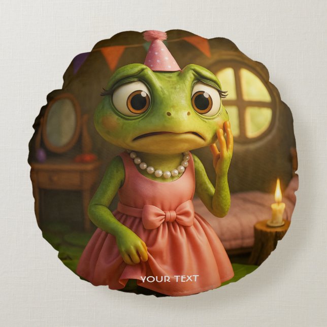 Cojín Redondo Fantasy Cute Frog Girl Party (Anverso)