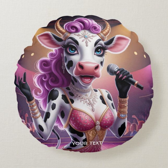 Cojín Redondo Fantasy Cute Gorgeous Cow Popstar (Anverso)