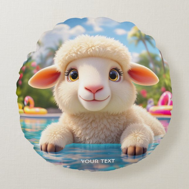 Cojín Redondo Fantasy Cute Happy Sheep Pool (Anverso)