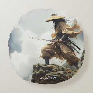 Cojín Redondo Fantasy Cute Katana Samurai Nubes
