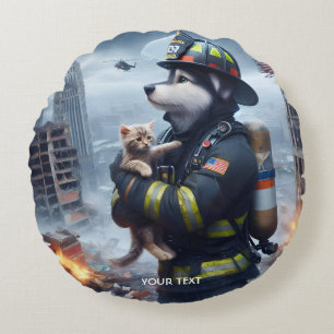 Cojín Redondo Fantasy Cute Kitten Dog Fire
