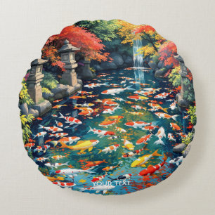 Cojín Redondo Fantasy Cute Koi Fish Pond