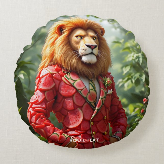 Cojín Redondo Fantasy Cute Lion Watermelon Suit (Anverso)