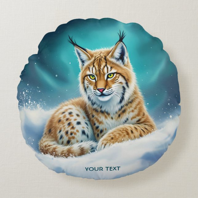 Cojín Redondo Fantasy Cute Lynx Cub Winter (Anverso)