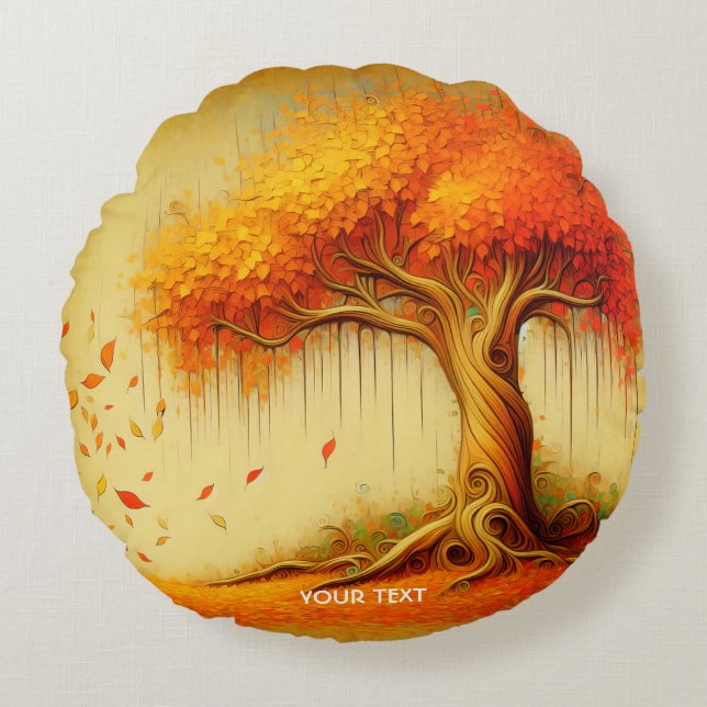 Cojín Redondo Fantasy Cute Naranja Fall Tree (Anverso)