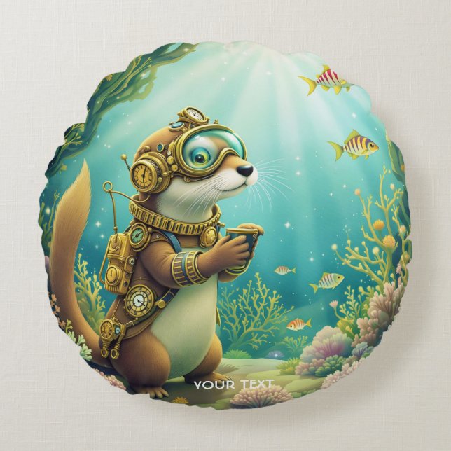 Cojín Redondo Fantasy Cute Otter Steampunk Suit (Anverso)