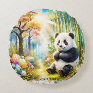 Cojín Redondo Fantasy Cute Panda Bamboo Forest