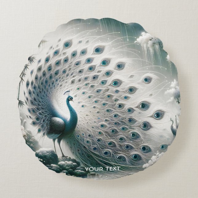 Cojín Redondo Fantasy Cute Peacock Rain Tree (Anverso)