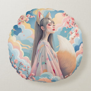 Cojín Redondo Fantasy Cute Pink Fox Lady