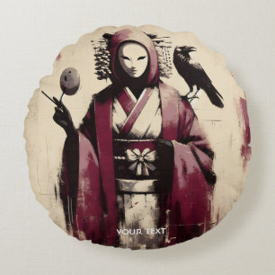 Cojín Redondo Fantasy Cute Porcelain Mask Raven