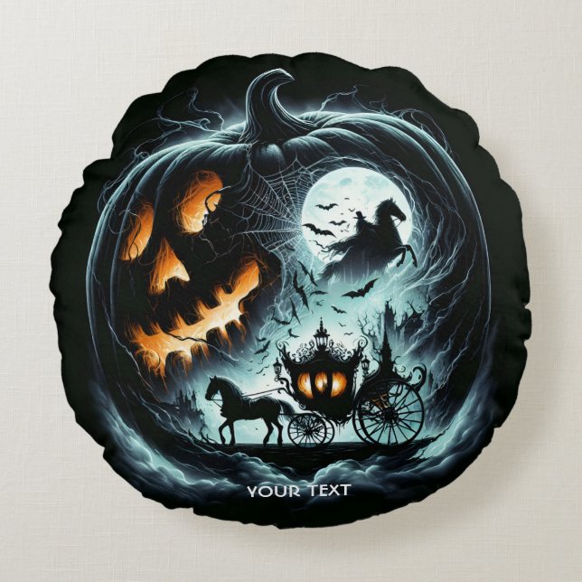 Cojín Redondo Fantasy Cute Pumpkin Horario Moon (Anverso)