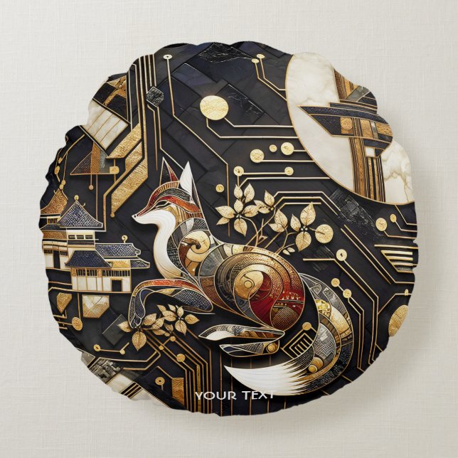 Cojín Redondo Fantasy Cute Resumen Arte Fox (Anverso)