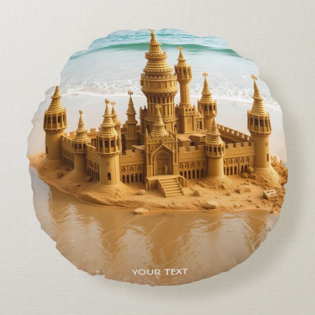 Cojín Redondo Fantasy Cute Sand Castle Beach (Anverso)
