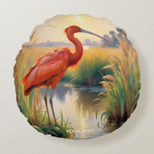 Cojín Redondo Fantasy Cute Scarlet Ibis por la noche